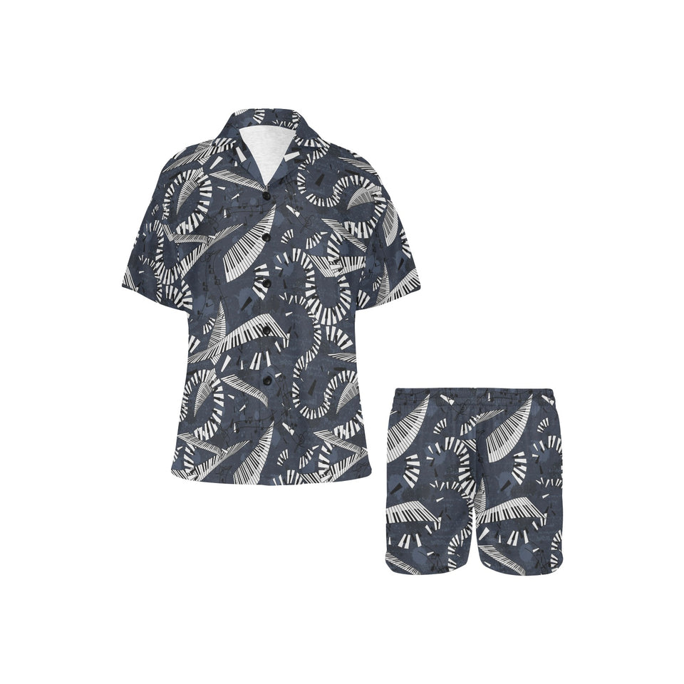 Piano Pattern Print Design 02 Women's V-Neck Short Pajama Set