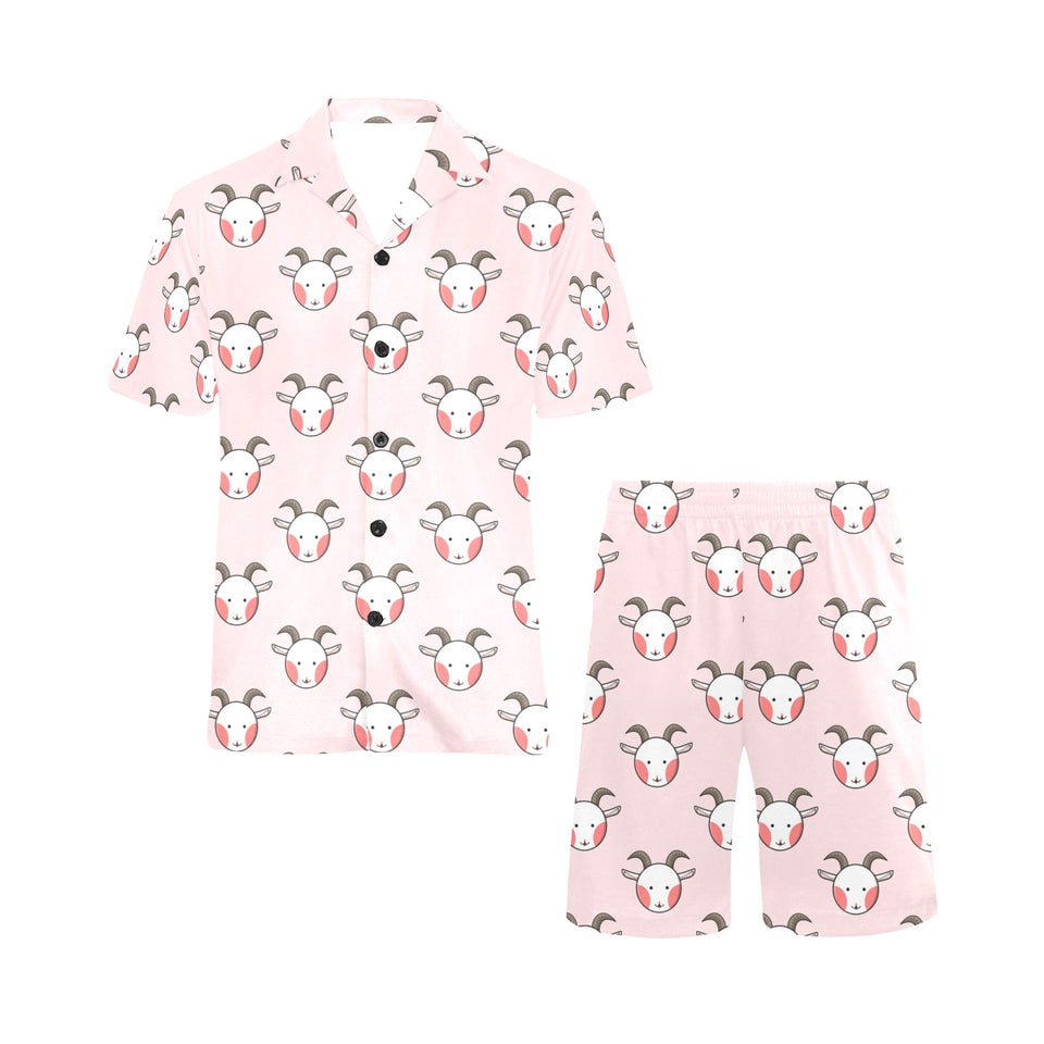 Cute goat pattern Men's V-Neck Short Pajama Set