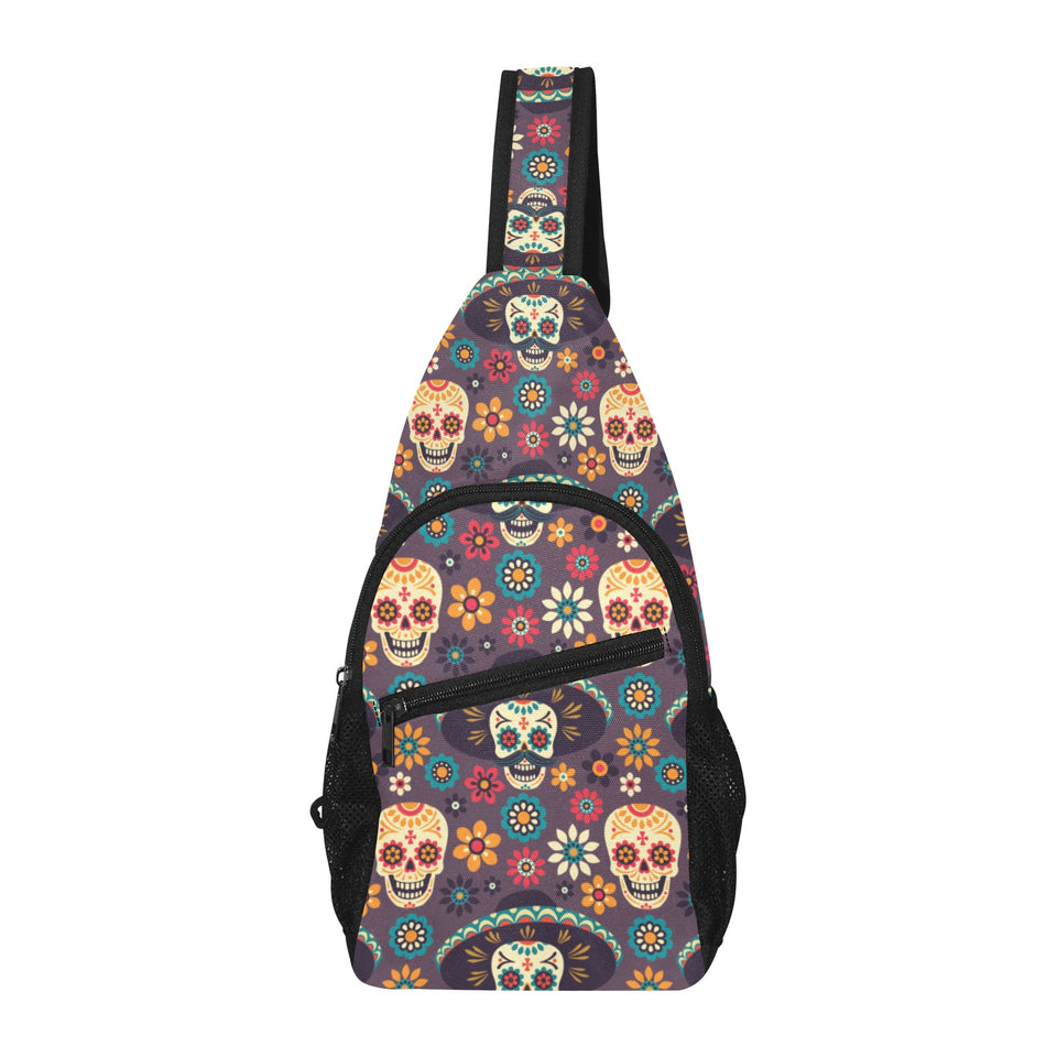 Sugar skulls flower maxican pattern All Over Print Chest Bag