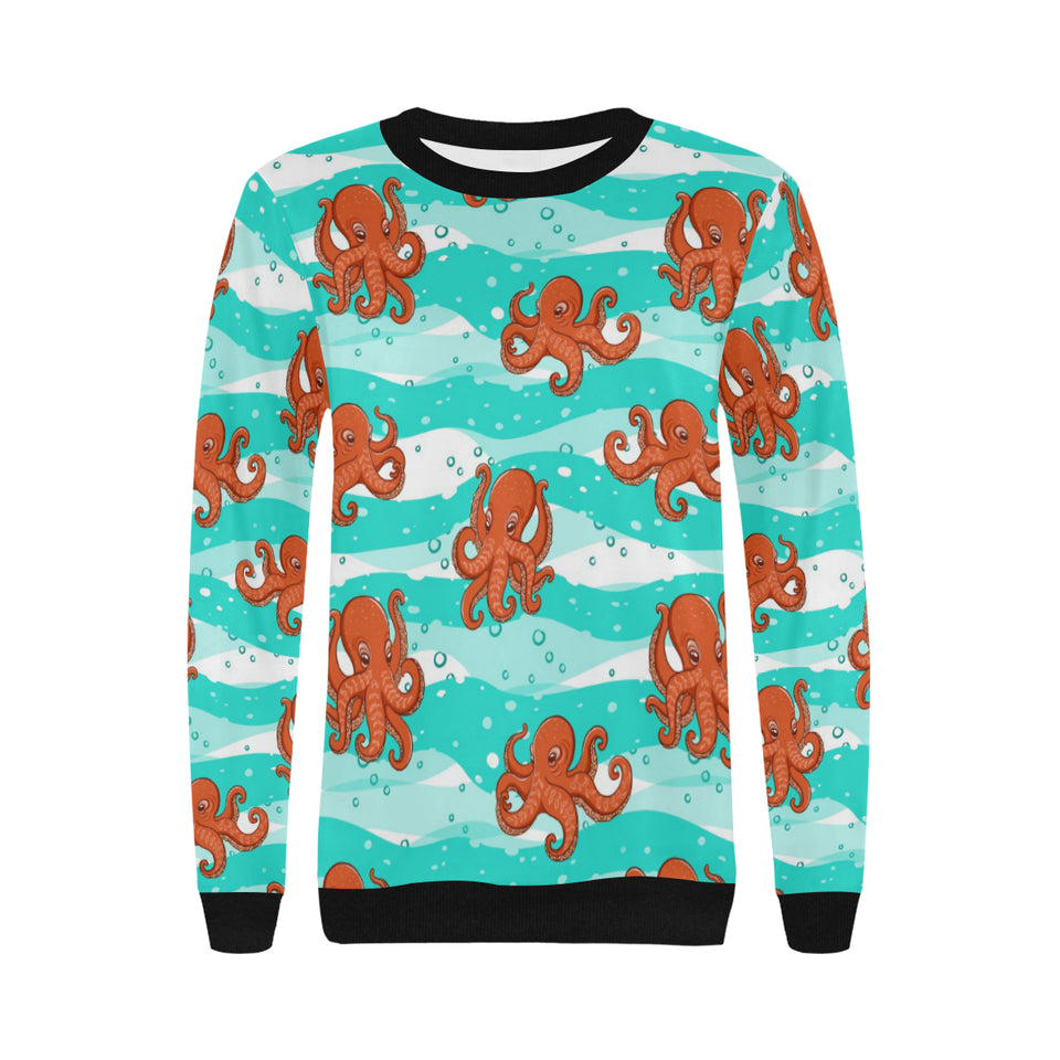 Octopuses sea wave background Women's Crew Neck Sweatshirt