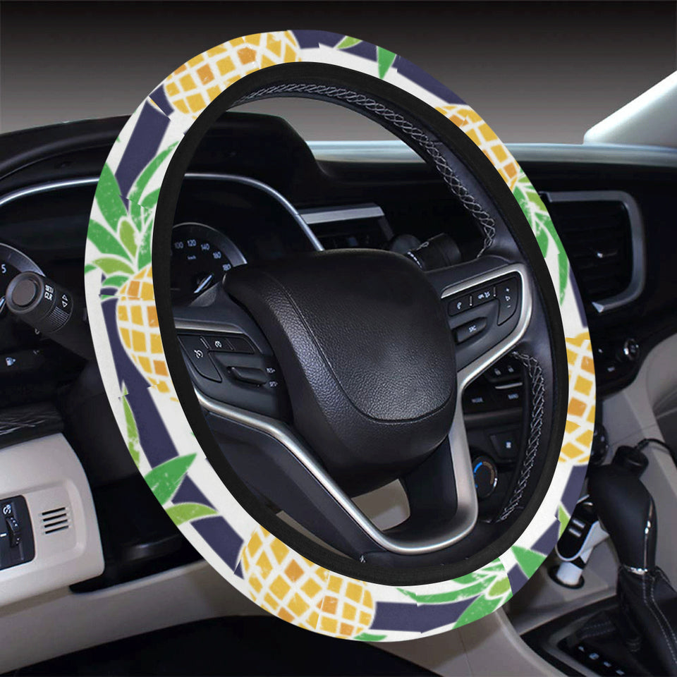 Pineapples pattern striped background Car Steering Wheel Cover