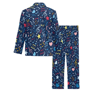 Music Notes Pattern Print Design 03 Men's Long Pajama Set