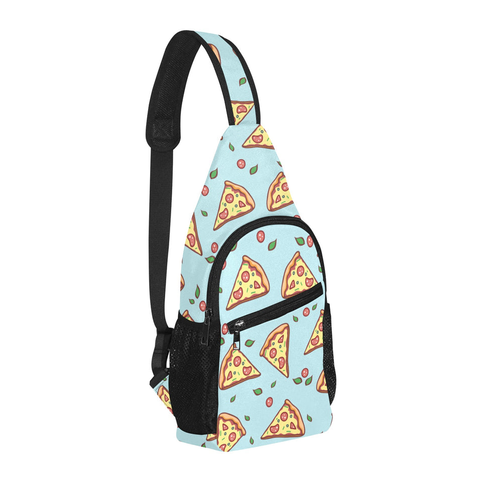 Hand drawn pizza blue background All Over Print Chest Bag