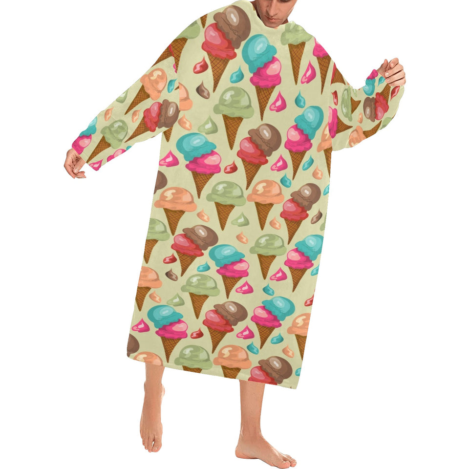 Colorful ice cream pattern Blanket Robe with Sleeves