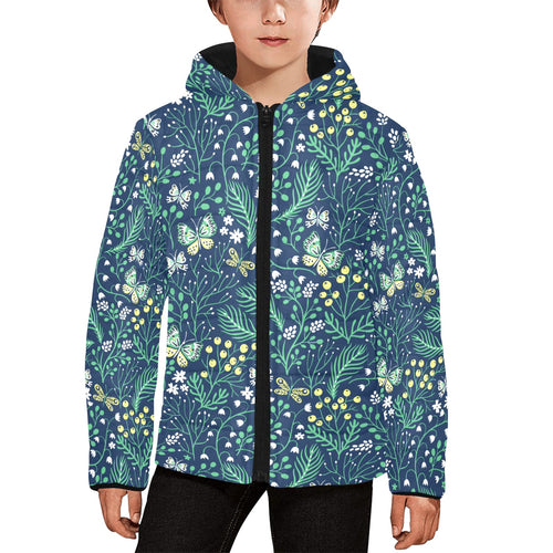 butterfly leaves pattern Kids' Boys' Girls' Padded Hooded Jacket