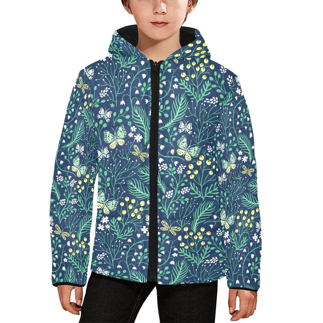 butterfly leaves pattern Kids' Boys' Girls' Padded Hooded Jacket
