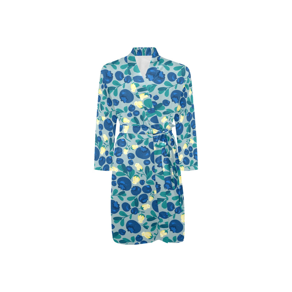 blueberry design pattern Men's Long Sleeve Belted Night Robe