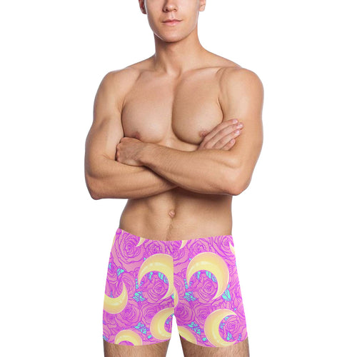 Moon pink rose background Men's Swimming Trunks