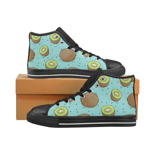 Kiwi blue background Women's High Top Canvas Shoes Black