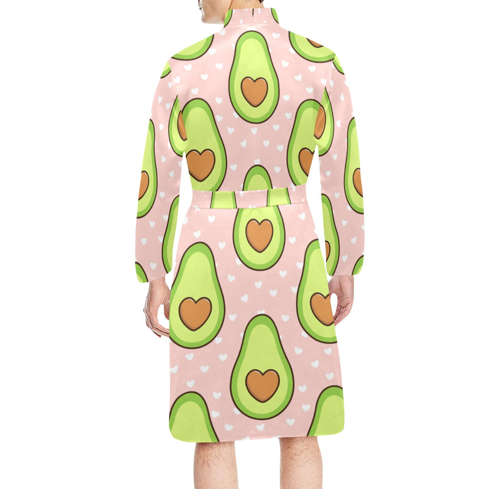 Avocado heart pink background Men's Long Sleeve Belted Night Robe