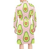 Avocado heart pink background Men's Long Sleeve Belted Night Robe