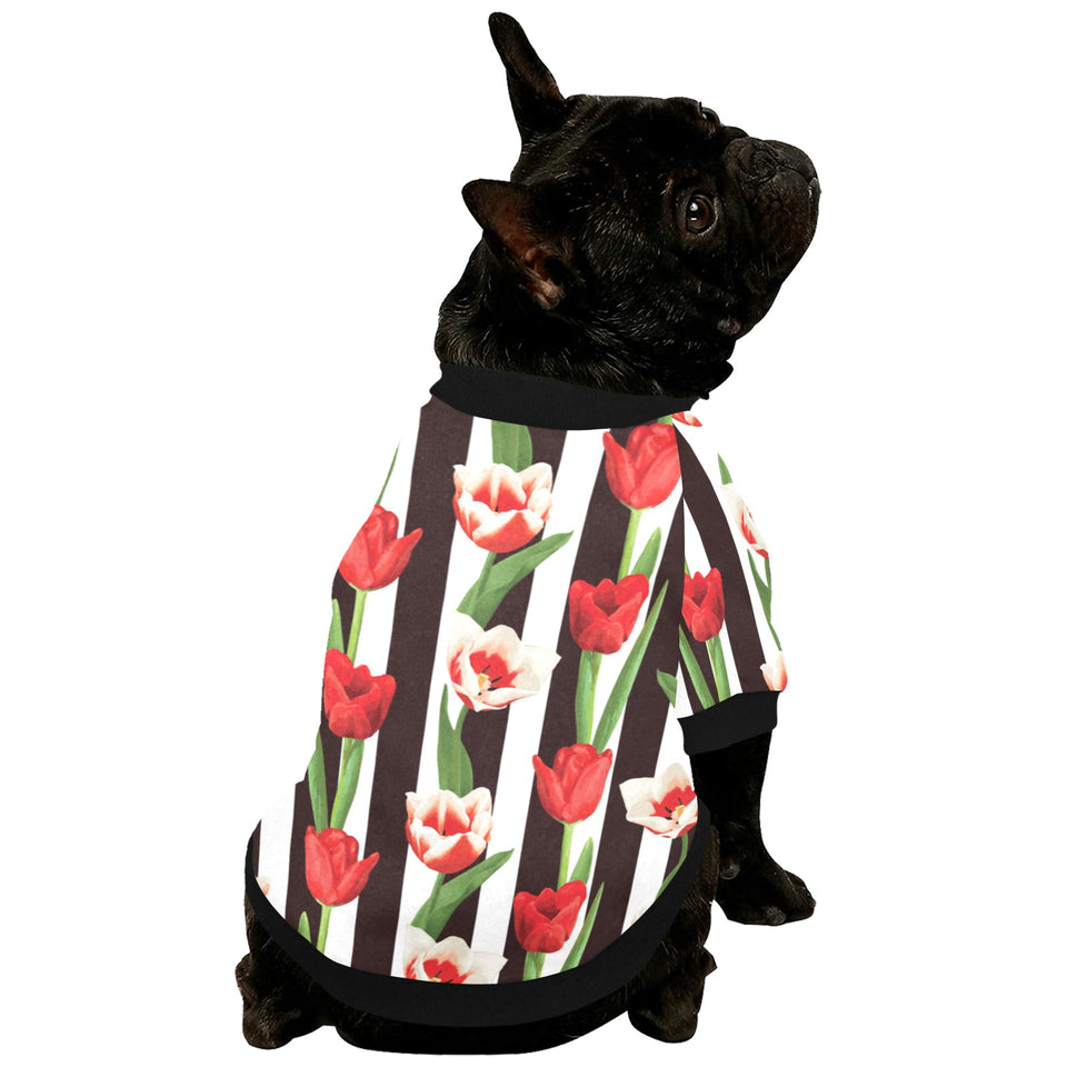 red and white tulips pattern All Over Print Pet Dog Round Neck Fuzzy Shirt