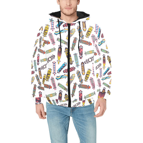 Skate Board Pattern Print Design 05 Men's Padded Hooded Jacket