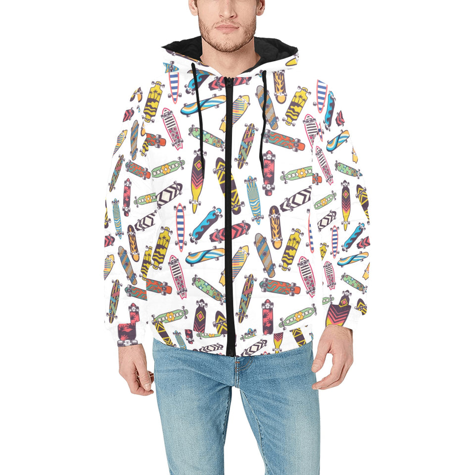 Skate Board Pattern Print Design 05 Men's Padded Hooded Jacket