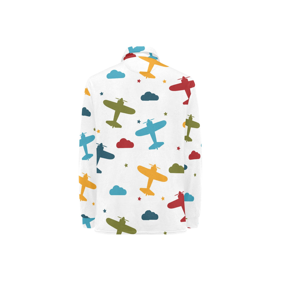 Airplane star cloud colorful Women's Long Sleeve Polo Shirt