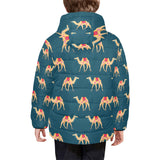 Camel pattern blue blackground Kids' Boys' Girls' Padded Hooded Jacket
