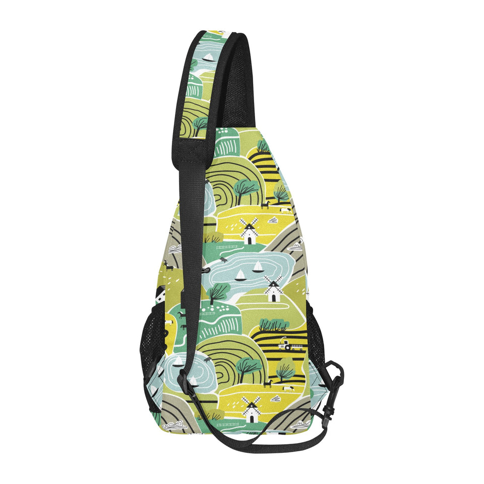 Hand drawn windmill pattern All Over Print Chest Bag
