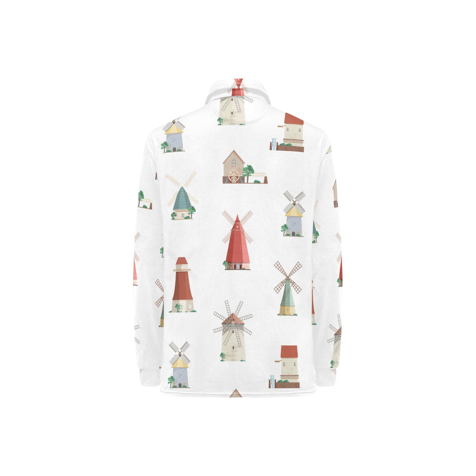 windmill design pattern Women's Long Sleeve Polo Shirt
