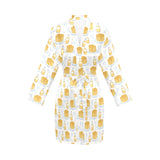 Pancake Pattern Print Design 05 Women's Long Sleeve Belted Night Robe