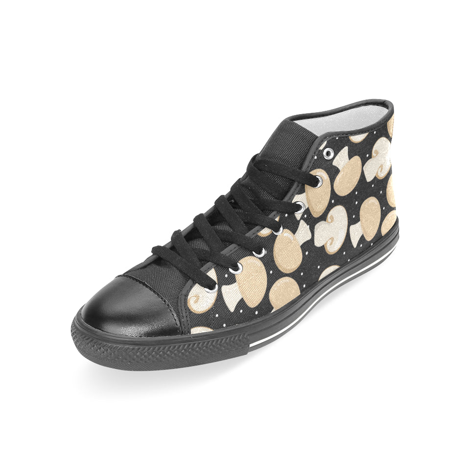 Champignon mushroom pattern Women's High Top Canvas Shoes Black