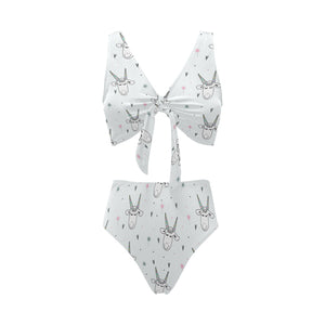Cute goat design pattern Chest Bowknot High Waisted Bikini Swimsuit