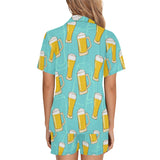Beer pattern green background Women's V-Neck Short Pajama Set