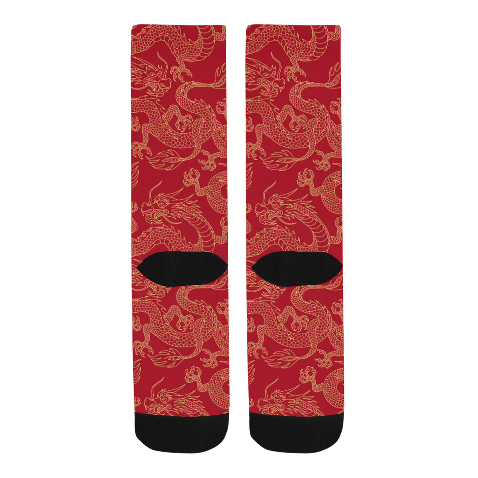 Gold dragons red background Crew Socks