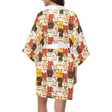 Colorful Maneki neko cat pattern Women's Short Kimono Robe