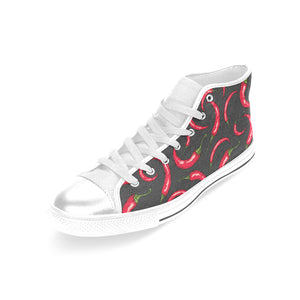 Chili peppers pattern black background Women's High Top Canvas Shoes White