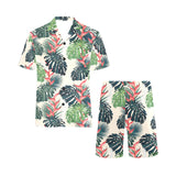 heliconia flowers, palm and monstera leaves Men's V-Neck Short Pajama Set
