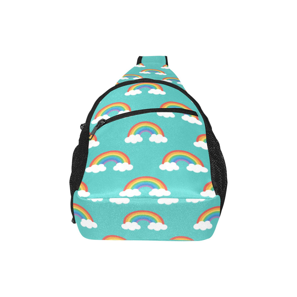 Rainbow pattern green background All Over Print Chest Bag