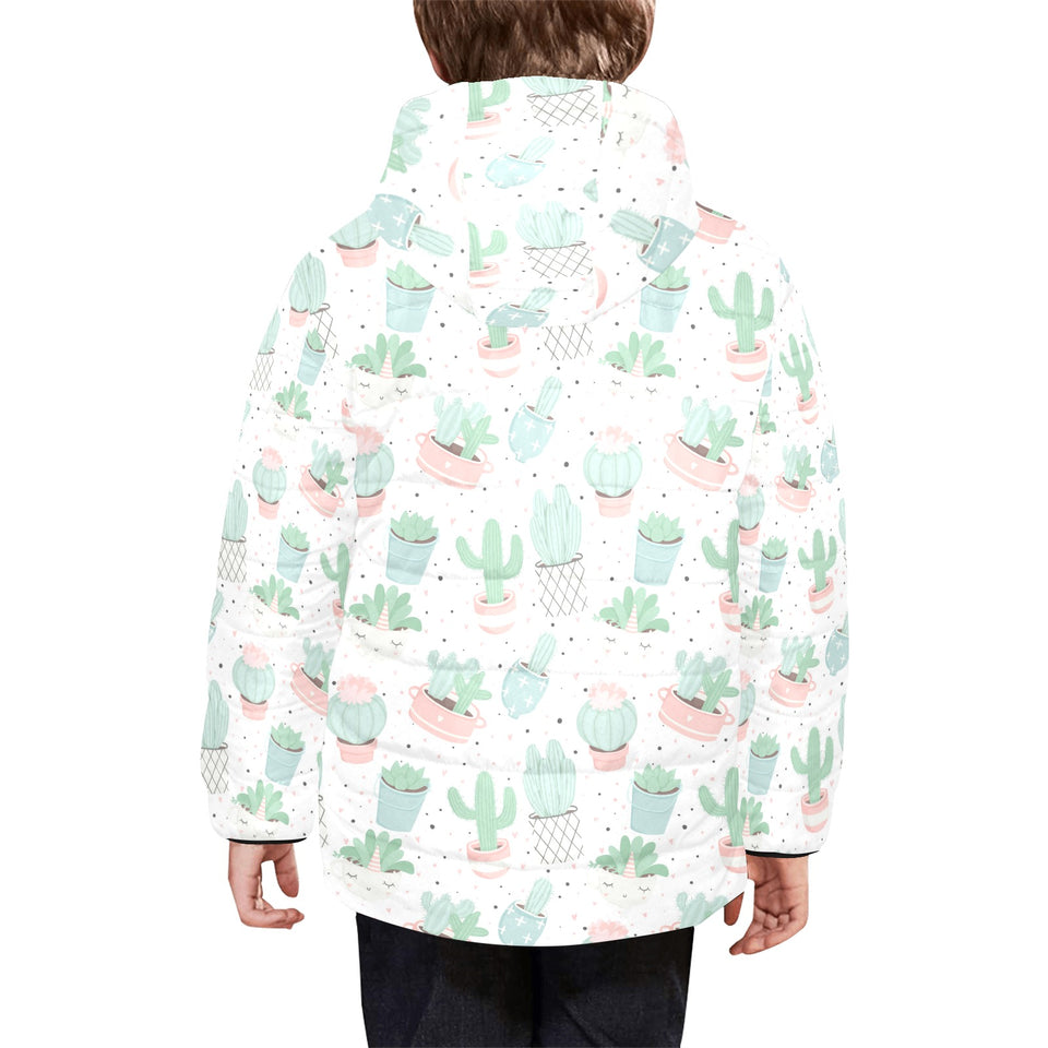 Pastel color cactus pattern Kids' Boys' Girls' Padded Hooded Jacket