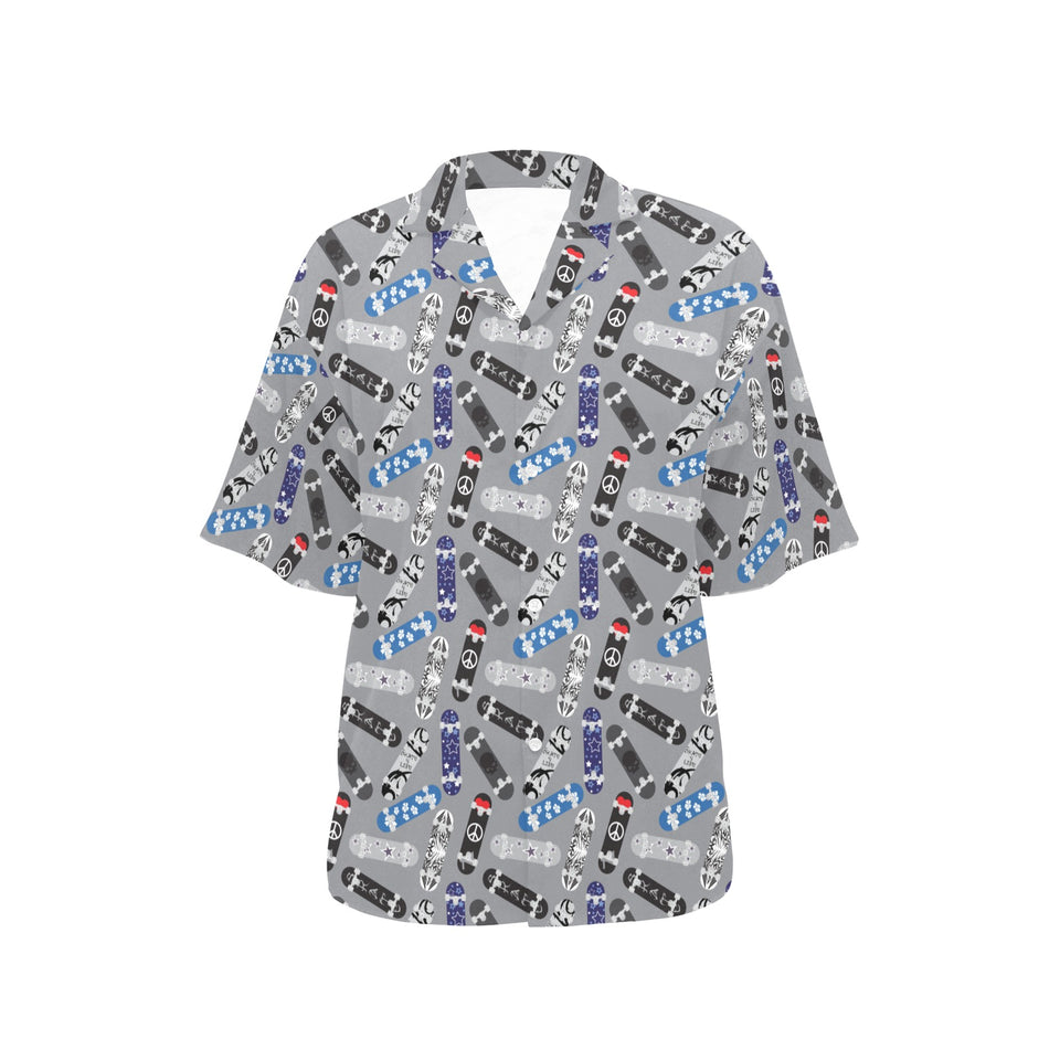 Skate Board Pattern Print Design 03 Women's All Over Print Hawaiian Shirt