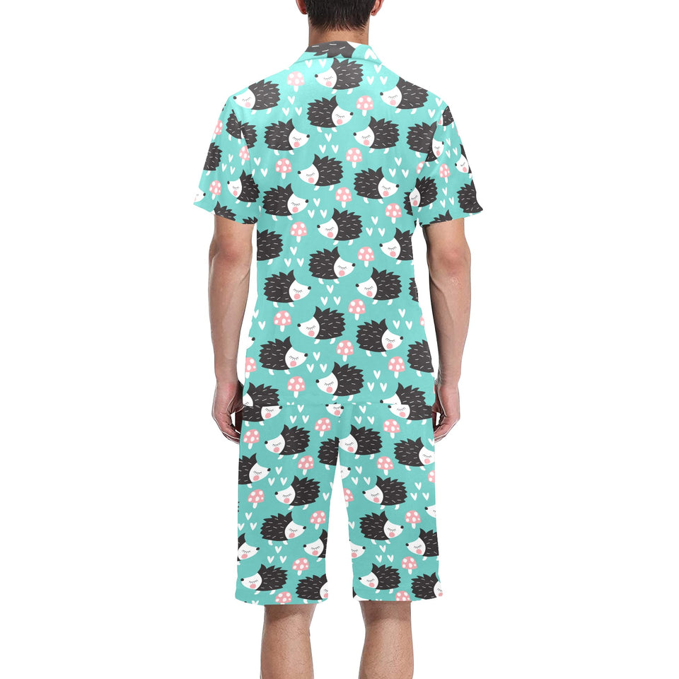Hedgehog Pattern Print Design 03 Men's V-Neck Short Pajama Set