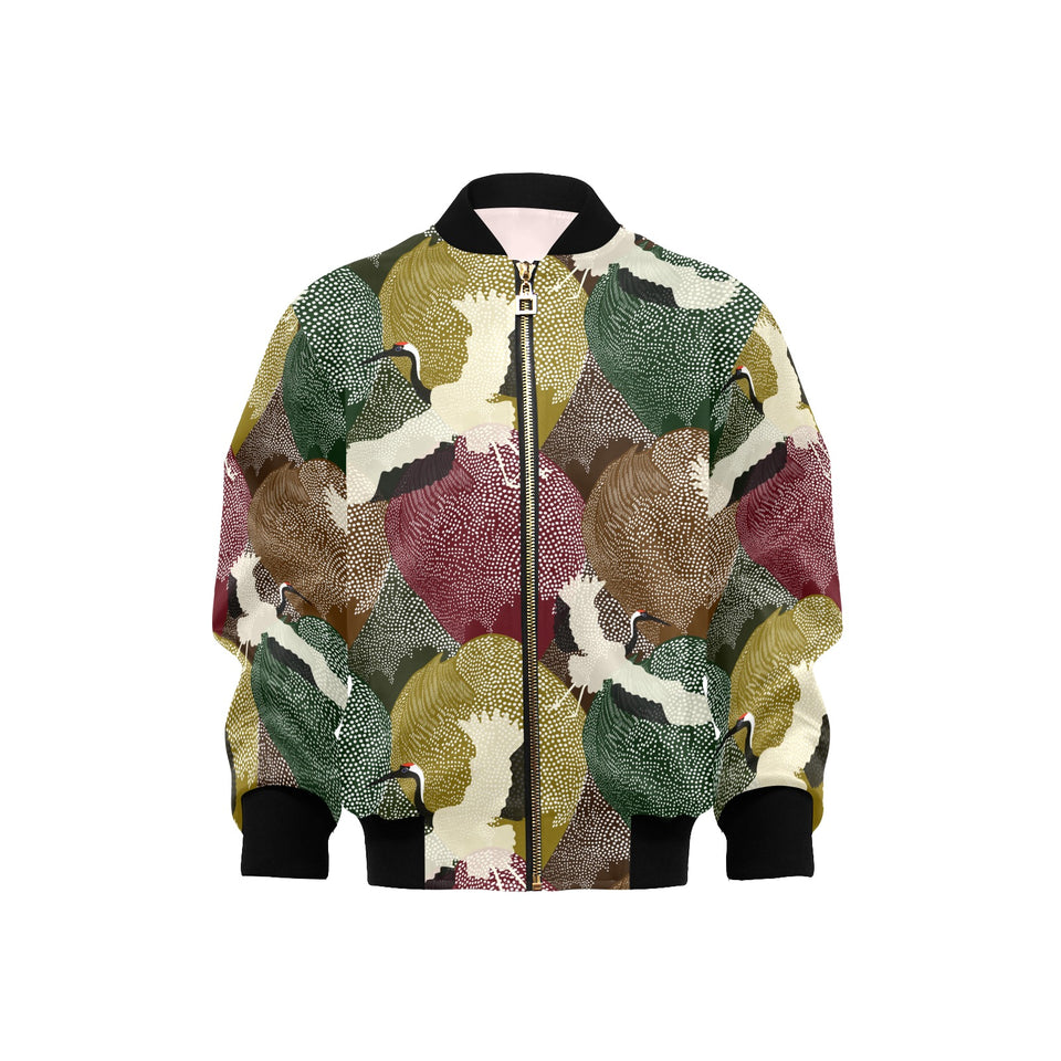 Japanese cranes flying forest dot pattern Kids' Boys' Girls' Bomber Jacket