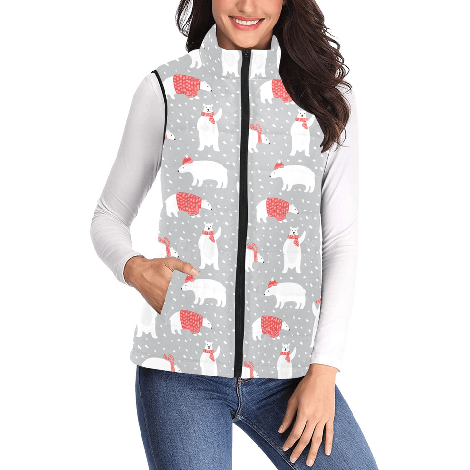 Cute polar bear christmas snow pattern Women's Padded Vest