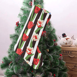 red and white tulips pattern Christmas Stocking