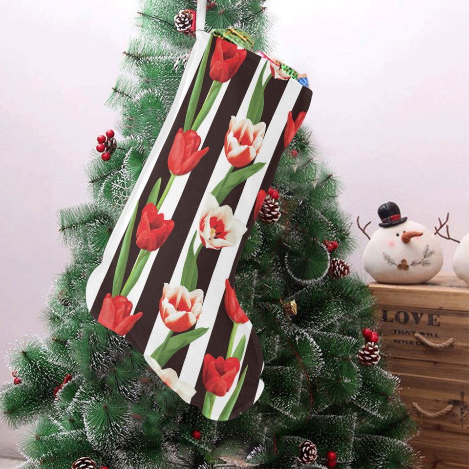 red and white tulips pattern Christmas Stocking