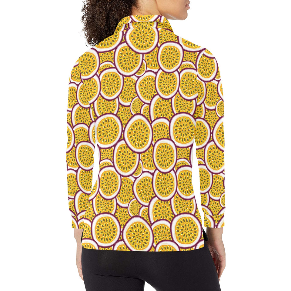 Passion fruits slice pattern Women's Long Sleeve Polo Shirt