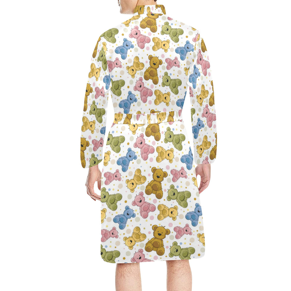 Teddy Bear Pattern Print Design 01 Men's Long Sleeve Belted Night Robe