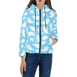 Cute white sea lion seals pattern Women's Padded Hooded Jacket