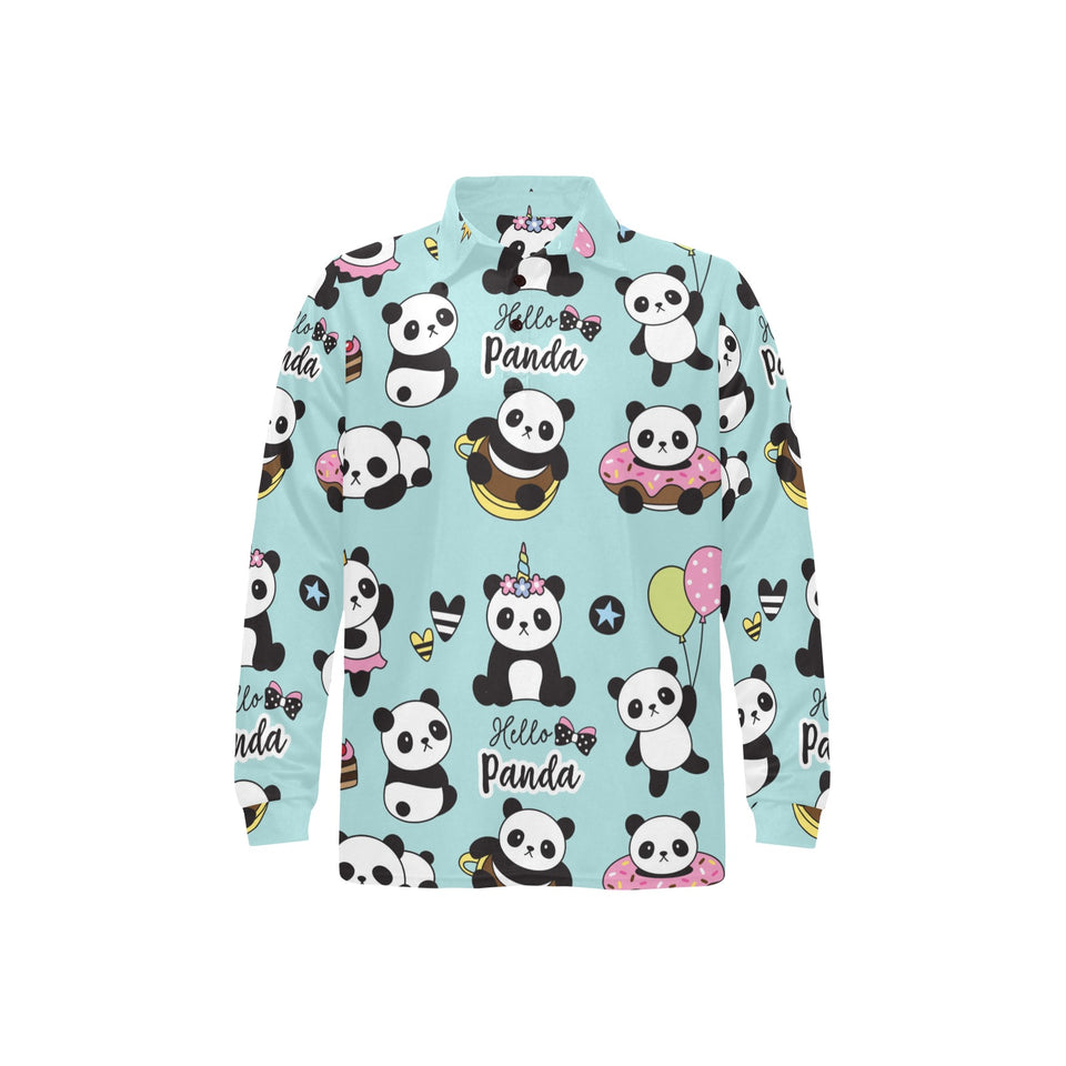 Cute baby panda pattern Men's Long Sleeve Polo Shirt