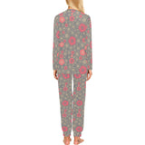Red gold Sakura cherry blossom gray background Women's All Over Print Pajama Set
