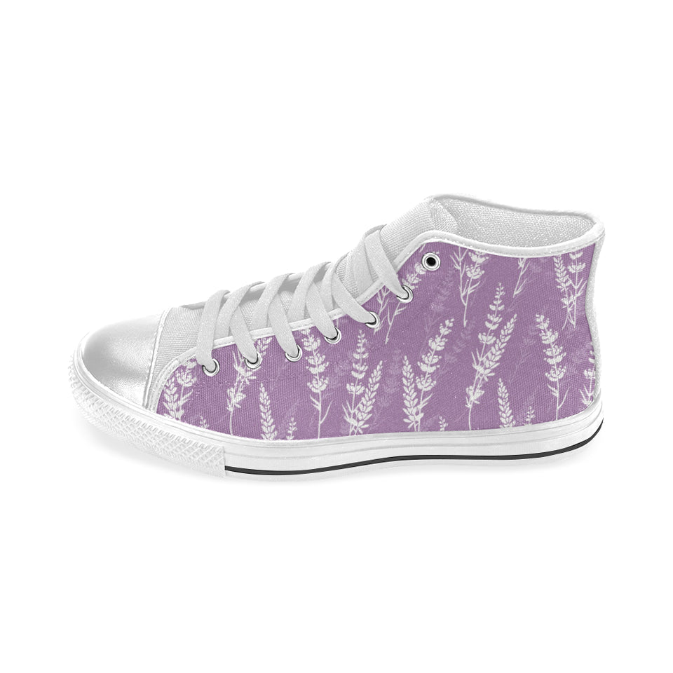 Lavender flowers purple pattern Women's High Top Canvas Shoes White