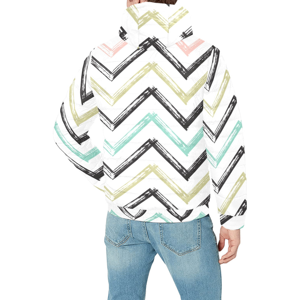 zigzag chevron paint pattern Men's Padded Hooded Jacket