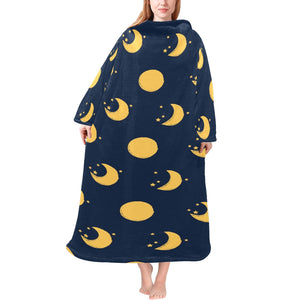 Moon star pattern Blanket Robe with Sleeves