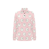 Clock pattern pink blackground Women's Long Sleeve Polo Shirt