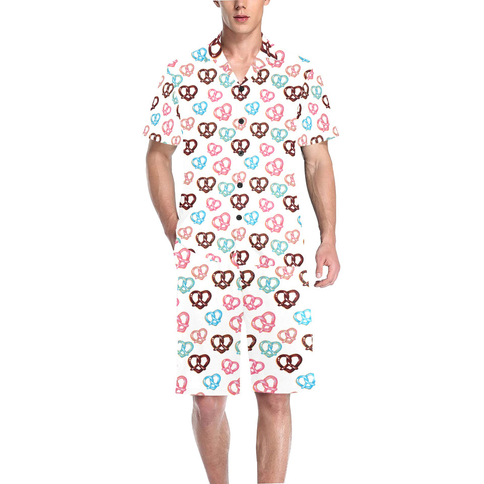 Pretzels Pattern Print Design 04 Men's V-Neck Short Pajama Set