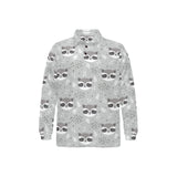 Cute raccoons leaves dot Men's Long Sleeve Polo Shirt