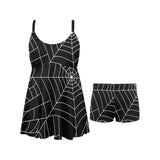 Spider web pattern Black background white cobweb Chest Sexy Pleated Two Piece Swim Dress